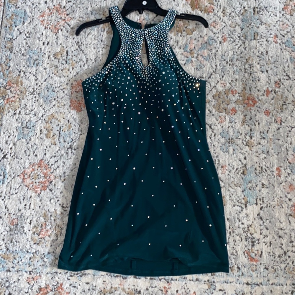 High Neck Emerald Green Dress with Sequins